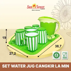Cangkir Nampan Lamin Set Sunflower plastik tea/Teko set Murah / Teko set plus cangkir + Nampan