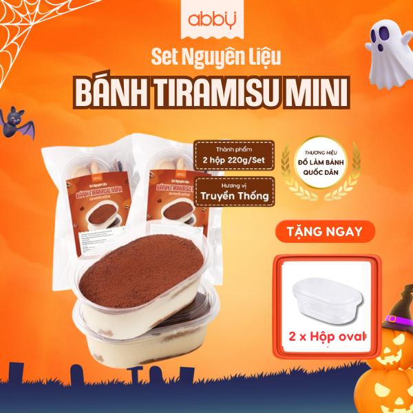[ABBY] [TẶNG 2 HỘP ĐỰNG OVAL] Set Nguyên Liệu Làm Bánh Tiramisu Mini vị cacao và matcha thành phẩm 900ml ( 2 hộp 450ml/ hộp)