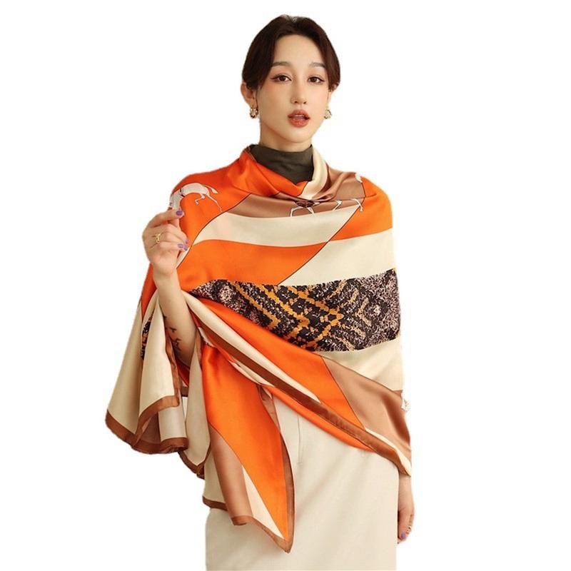 Product Introduction of Scarf pantai gaya baru untuk wanita shawl pelindung matahari sutra  perjalanan mode gaya asing Floral Silk 4