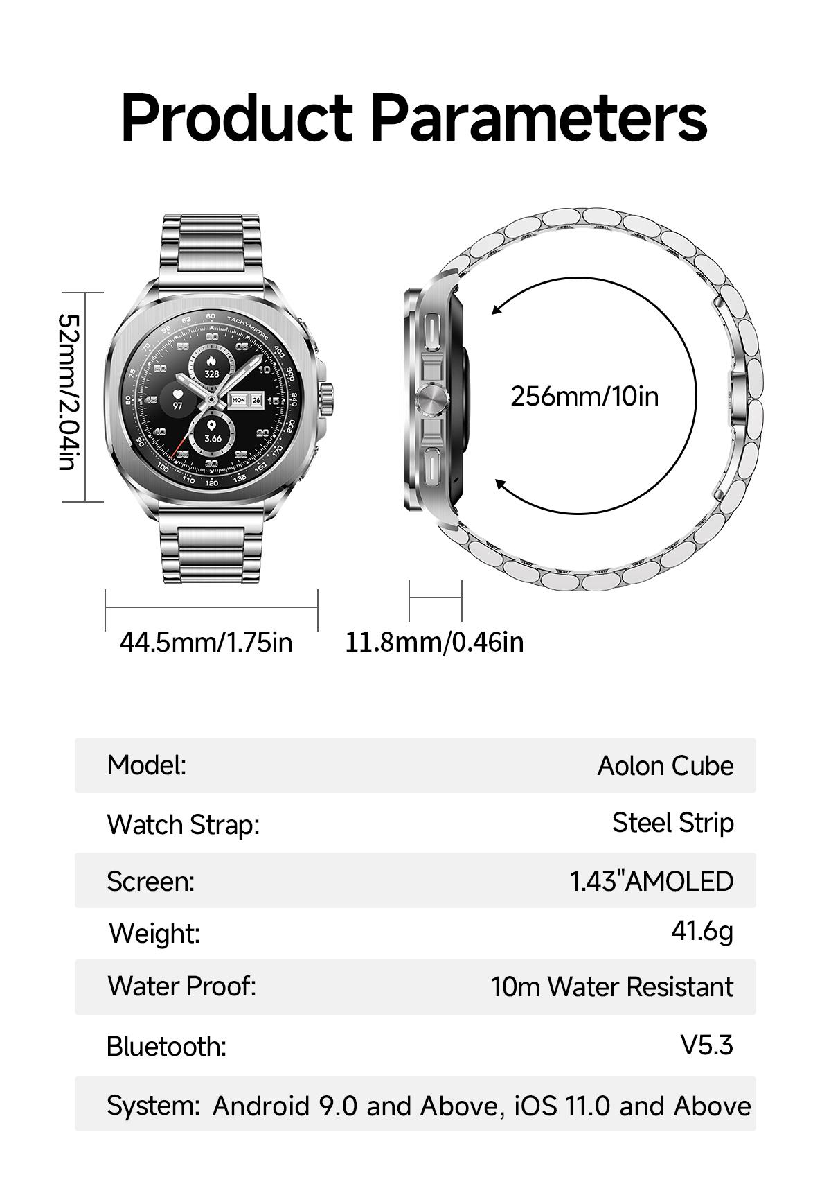 Aolon Cube AGPS Whatsapp Reply Jam Tangan Pintar Pria Layar AMOLED 1ATM Tahan Air 140 Mode Olahraga & Sensor Denyut Jantung Generasi Ketiga Smartwatch