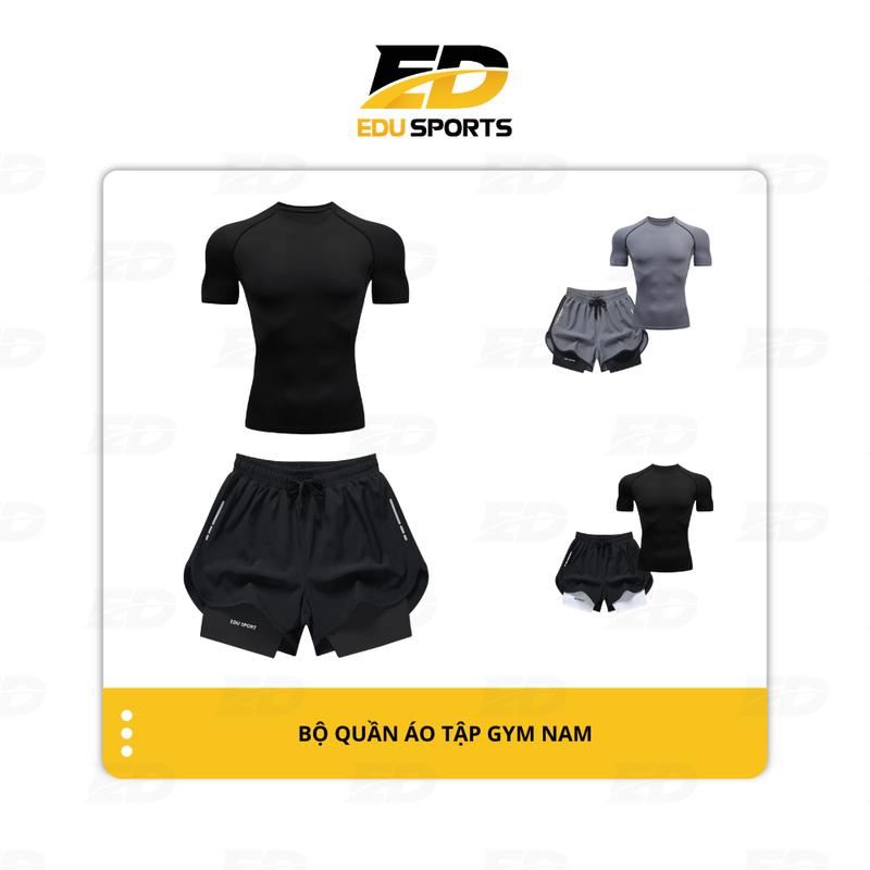  Edu Sport Bộ Quần Áo Tập Gym Nam Kết Hợp Áo Body và Quần Short 2 Lớp Co Dãn 4 Chiều Chất Liệu Thun Lạnh Thấm Hút Mồ Hôi Thoáng Khí 