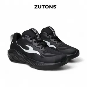 Zutons Racer Fast - Sepatu Olahraga Lari Unisex Hitam Putih Ultra Lightweight & Premium Breathability untuk Running Jogging dan Gym Pria Outdoor dengan Desain Racer Modern dan Sol Anti-Slip