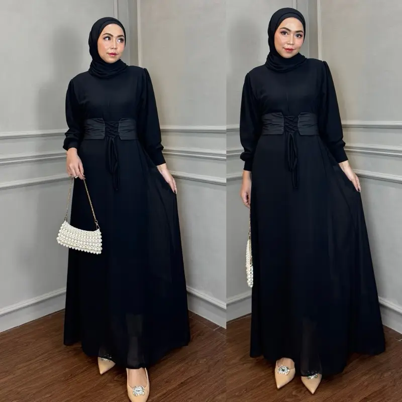 Lively Dress Ceruty Full Puring Gaun Prewedding Baju Kondangan Wanita Bahan Lebar Simple Karet Muslim 8