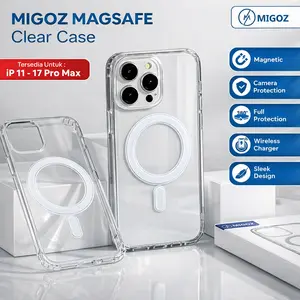 Migoz MagSafe Case Clear Hybrid Bumper untuk iPhone 11 12 13 14 15 16 17 Pro Max & Plus Series