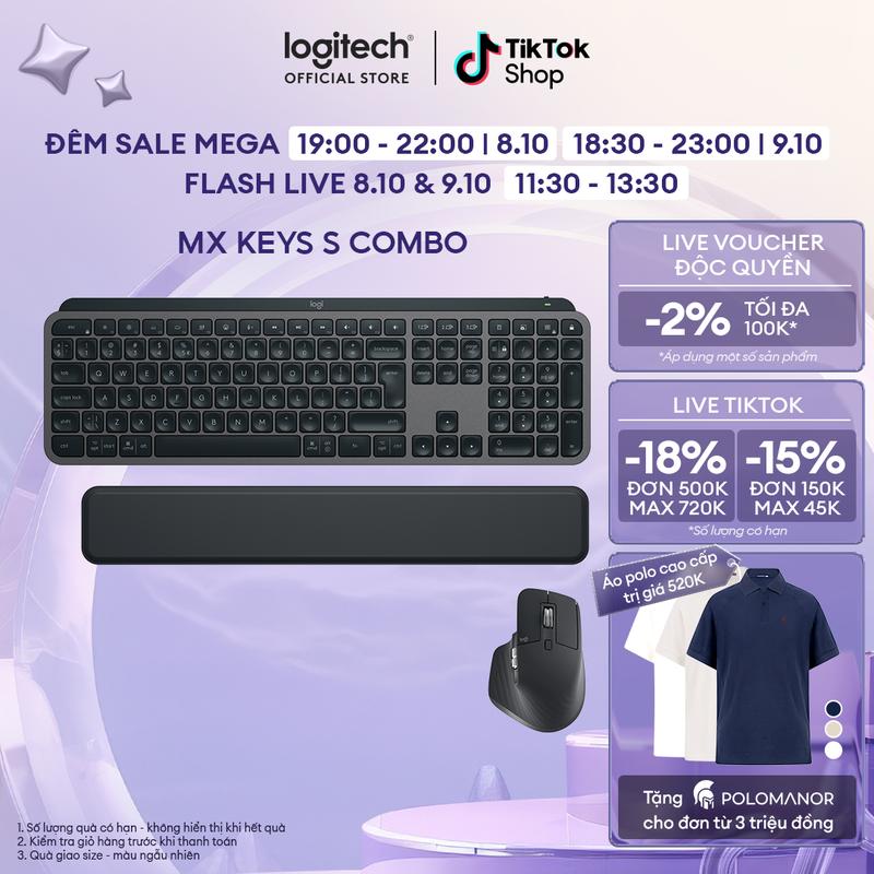 Combo Chuột & Bàn Phím Bluetooth không dây Logitech MX Keys S Combo - Có gác tay, Chiếu sáng, USB-C