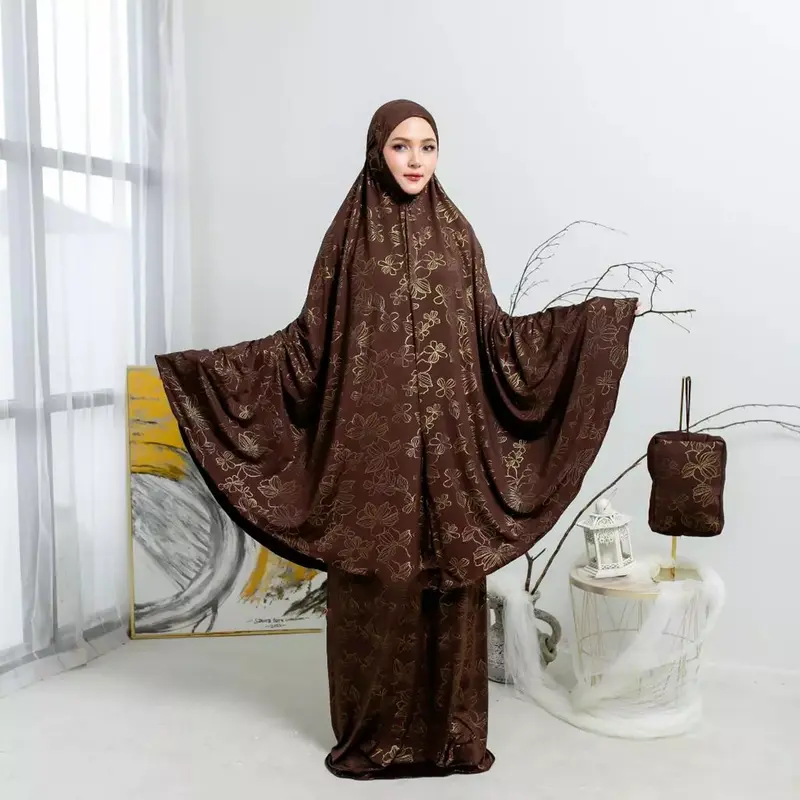 [ FREE BAG ] Mukena Jersey Premium Jumbo Motif Print Bahan Spandek Jersey - Mukna Jersi Wanita Muslim - Pakaian Muslim 6
