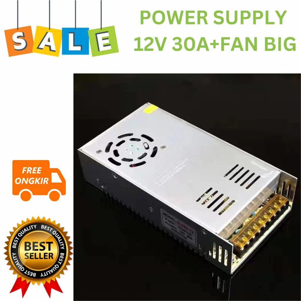 Adaptor Power Supply 12V 30A PSU Jaring CCTV LED AC 220v to DC 12V 30A Adapter Trafo Travo Lampu LED Strip