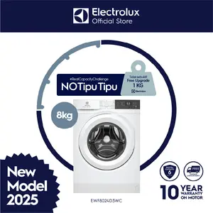 [Model Baru 2025] Electrolux Mesin Cuci Front Loading EWF8024D3WC 8kg UltimateCare 300 Full Load Full Wash 45 Menit - Eco Inverter - XXXL Door - Warna Putih Garansi 1 Tahun 10 Tahun Garansi Motor / EWF 8024 D3WC / EWF8024 D3WC