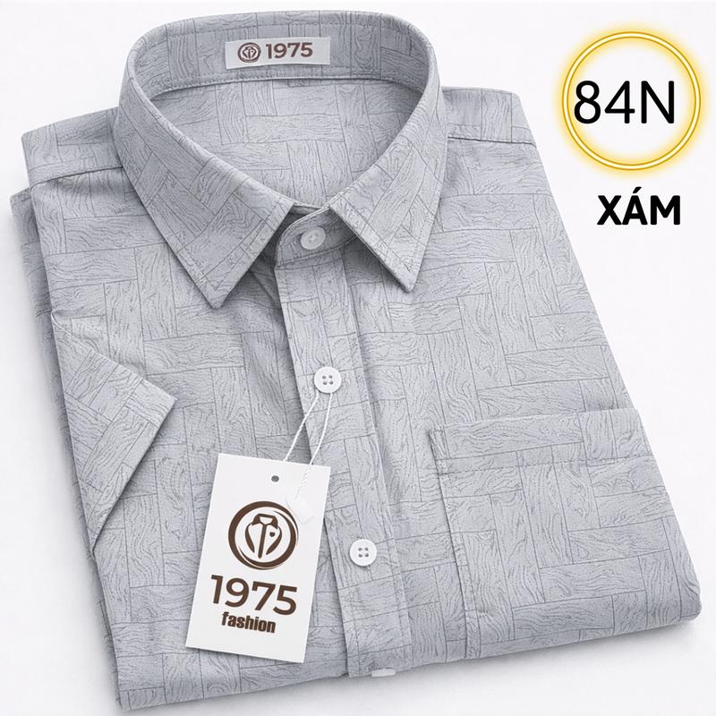   1975  Áo sơ mi nam tay ngắn Mã 84-88 trung niên có túi loại áo sơ mi tặng cha có size lớn 105kg vải lụa co giãn mềm mịn không nhăn form rộng suông xẻ tà classic menswear shirt 