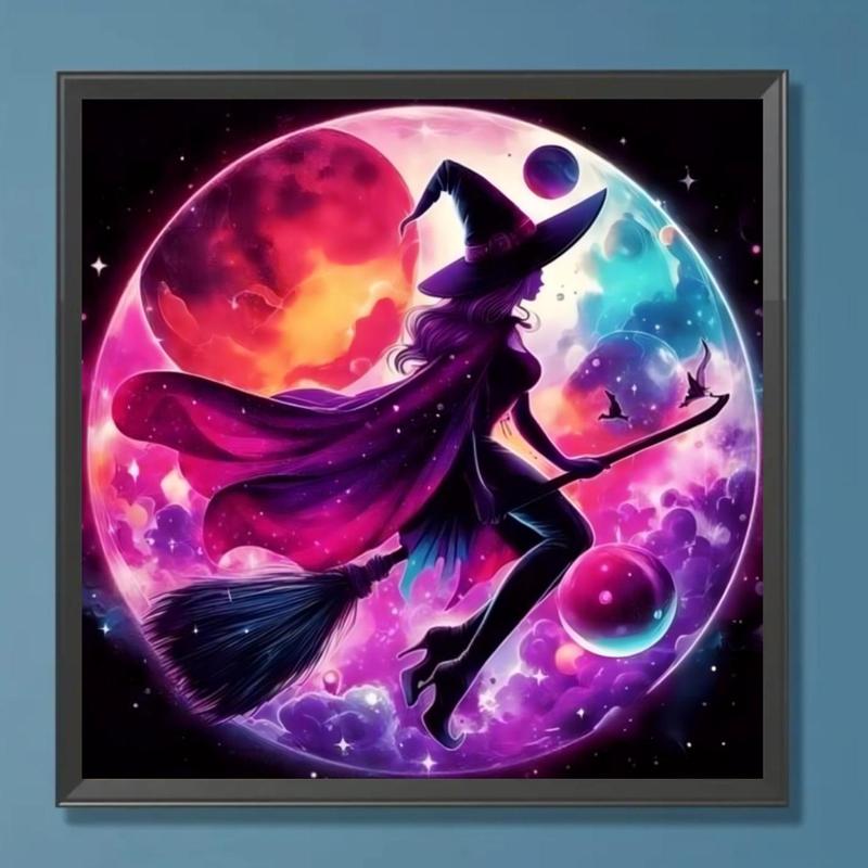 Witch Pattern DIY Diamond Arts Colorful Painting Kit without Frame, 5D Round and Square Diamond Arts Colorful Painting Kit for Home Bedroom Decoration 1
