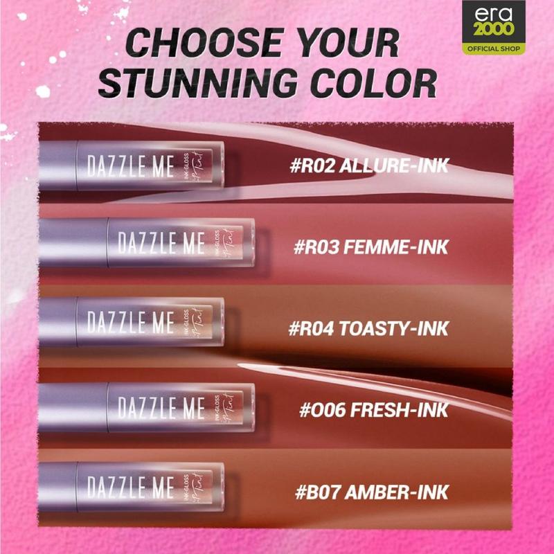 DAZZLE ME Ink-Gloss Lip Tint Watery Ink Gel Lip Tint Long Lasting Tahan 12 Jam Hydrating Glossy Finish 2