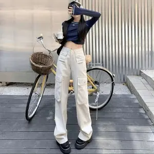 Ashkara jeans - Celana Cargo Jeans Wanita Highwaist Loost Pants Premium / Jeans Cewek / Celana cargo Denim HW Kprean Style Panjang