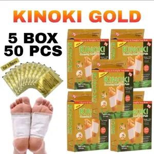 PROMO 5 BOX ISI 50 PADS KINOKI GOLD DETOX FOOT PADS MASKER KAKI DETOX PENYERAP RACUN DALAM TUBUH SECARA ALAMI MASKER KAKI KINOKI