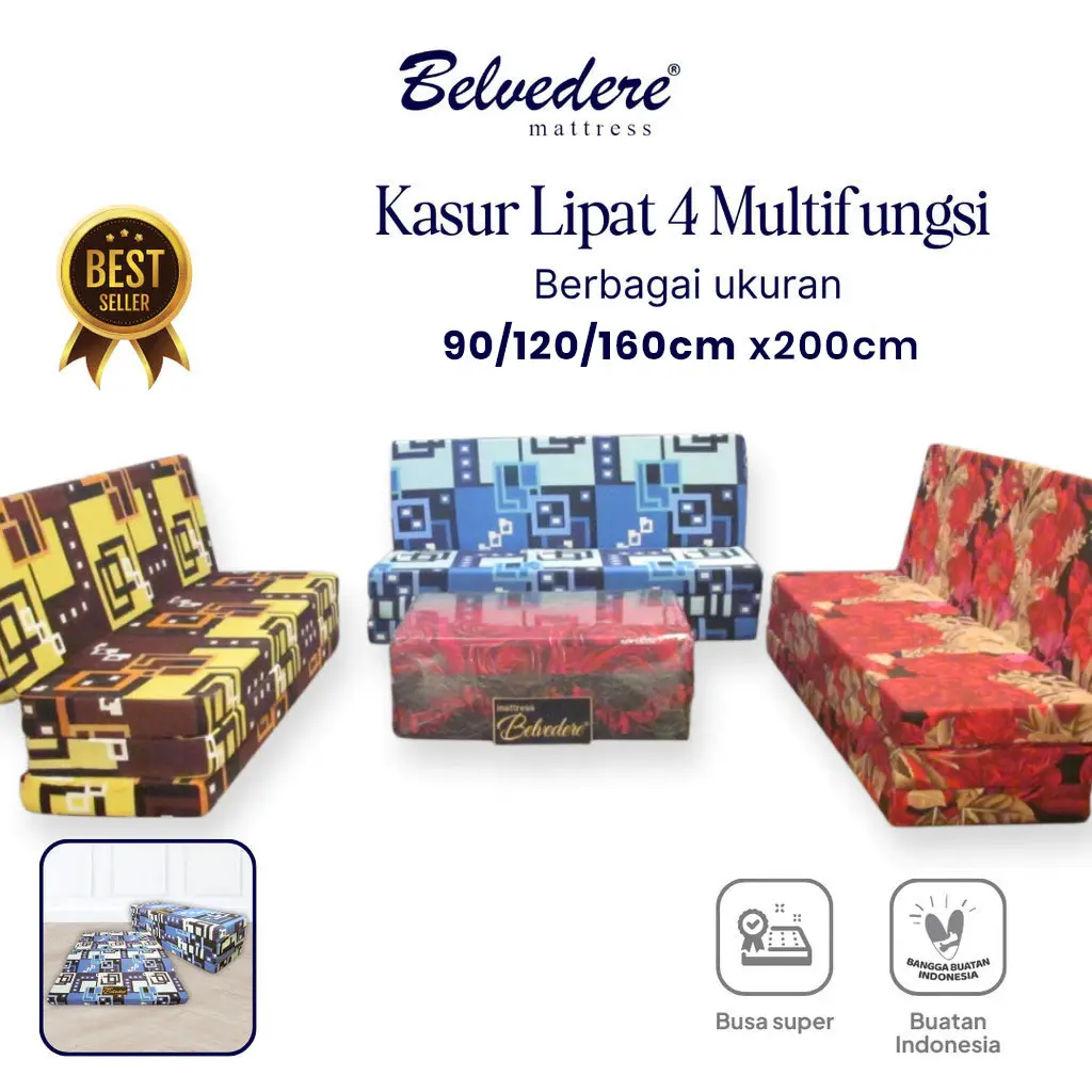 Kasur Busa Lipat 4 BELVEDERE Portabel & Multifungsi Tebal 5, 10, 15 CM