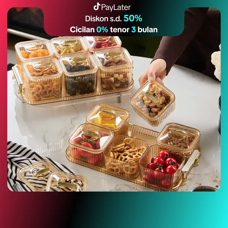 Dejavu Toples Set Penyimpanan Makanan Saji Dengan Nampan Tempat Cemilan Toples Snack Tray Kue Storage Jar With Tray HSB663 0