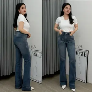 Sivafashion - Jennie Cutbray Jeans Higwaist Lipatan Kaki Besar Jeans strecht celana Wanita