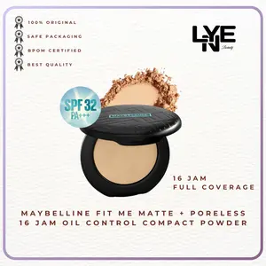 Maybelline Fit Me Matte + Poreless 16-Hour Oil Control Compact Powder Make Up (Bedak Padat tahan 16 Jam) / Bedak Wajah Wanita Cosmetic