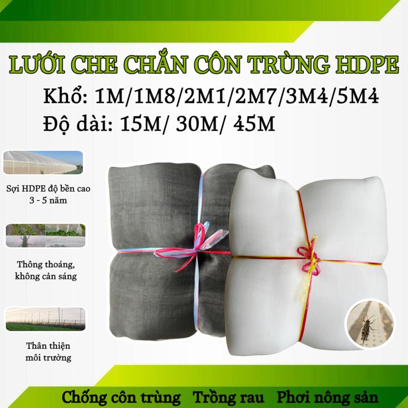 Giá Gốc Lưới chắn côn trùng HDPE Khổ 1m 1m8 2m1 2m7 3m4 5m4 - Trắng Đen - Lưới Trồng Rau Sạch Nhà Lưới Chống Muỗi Chuồng Trại Lưới Công Trình Phơi Nông Sản Lưới rào gà bắt cá nhà kính