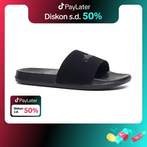Calister - Sandal Pria Keren Slop Full Hitam Slide Cowok Cewek Kekinian 36-43 sandal  boss antiselip simpel selop Karet Shoes