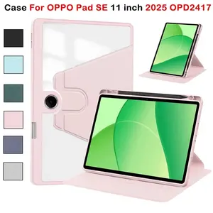 Case Compatible With Oppo Pad SE 11 Inch / Oppo Pad Neo 11.4 Inch 360 Rotating Flip Case Acrylic Crystal Clear Protective Tablet Auto lock Foldable Case Holder Case with Pencil Holder