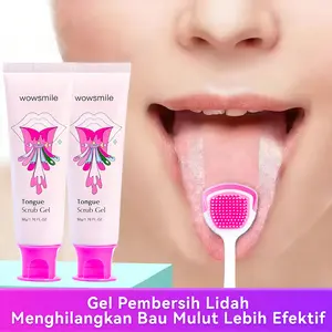 WOWSMILE Gel Pembersih Lidah & Sikat Lidah Set -Rasa Peach Mint - Menghilangkan Bau Mulut - Membersihkan Lidah - Menyegarkan Napas