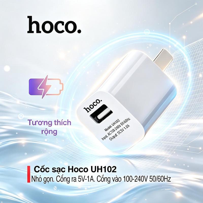 Bộ sạc Hoco UH102 với giao diện USB 5V-1A, tương thích với tất cả các loại điện thoại di động, thiết bị và máy ảnh - Phụ Kiện