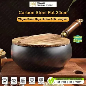 [GMA] TEXANIA Panci Carbon Steel Pot Anti Lengket Anti Gores Carbon 24cm Free Tutup Kayu Kitchenware
