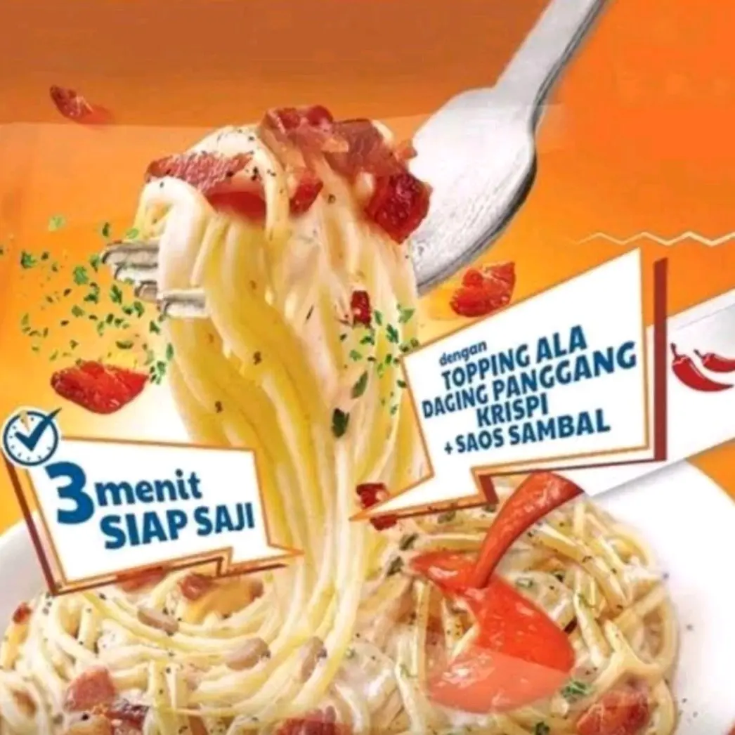 Wow Spageti Instan Creamy Carbonara dengan Topping Krispi - Noodles, Food spaghettia laresto