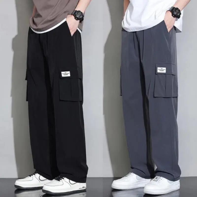 Celana Cargo Pria Big Size  Korean Style Cargo Pants Oversize Celana Banyak Kantong Pria Celana Hitam Baru 2024 Celana Pria Jumbo Pinggang Karet Celana Cargo Celana Panjang Cowok Celana Pria Keren Hitam Kain Best Seller Gramasi 220 Sangat Tebal Casual 1