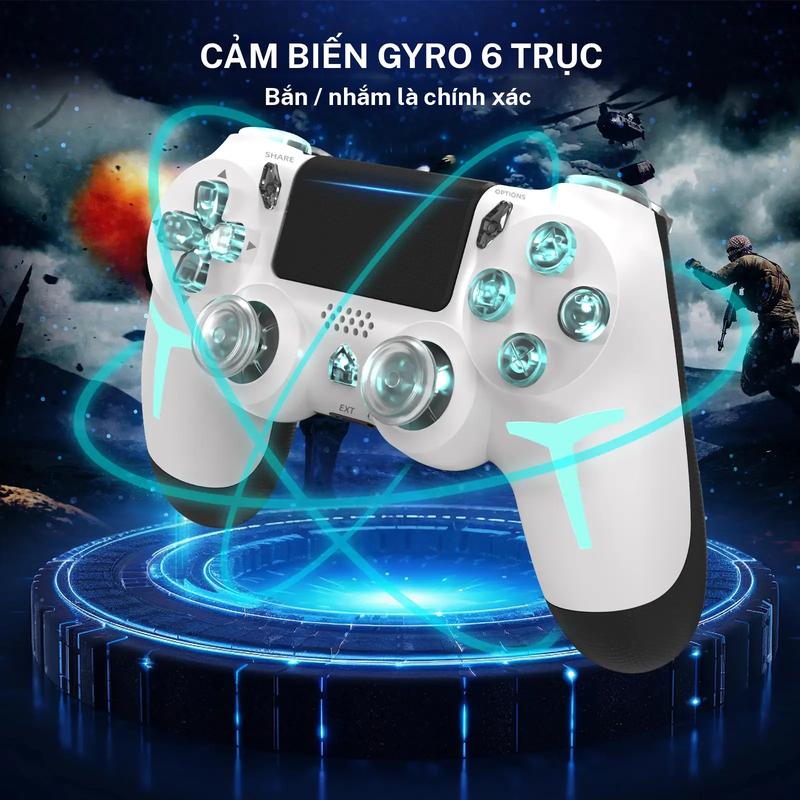 Tay cầm chơi game không dây P412 cho PS4 PS3 PC với đèn RGB kết nối Bluetooth con quay hồi chuyển 6 trục rung đôi thiết kế nhỏ gọn phụ kiện micro chơi game