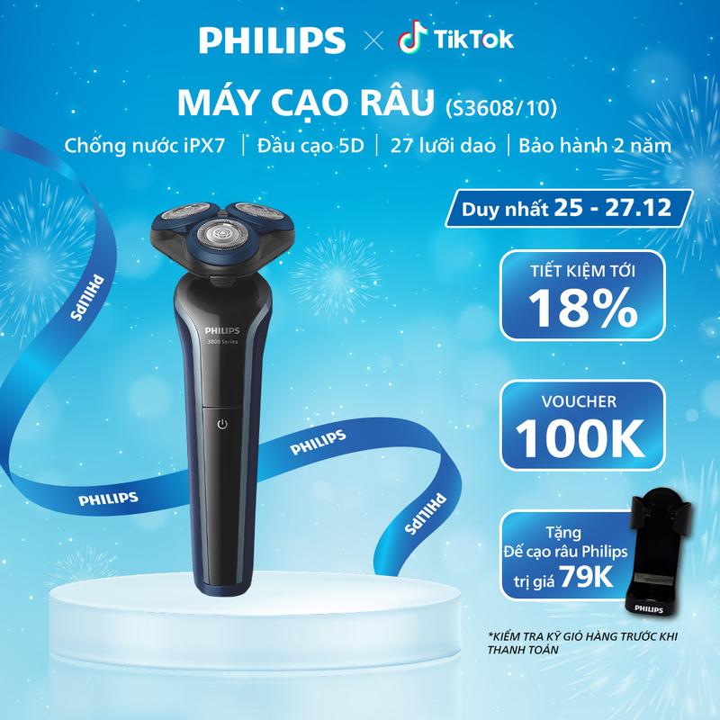  Máy Cạo Râu Khô và Ướt PHILIPS S3608 10 Cạo Sạch & Êm Đầu Cạo Linh Hoạt Bảo Hành 24 Tháng 