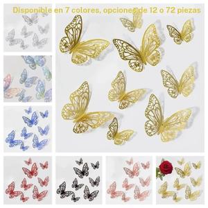 Conjunto de decoración de pared con mariposas 3D, 12/72 piezas, diseño hueco con mariposas doradas para decoración de fiesta y baby shower, pegatinas creativas de mariposas para caja de regalo y arreglo floral, configuración de decoración del hogar DIY.