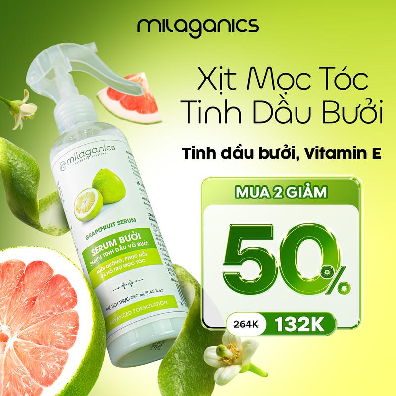   MUA 2 GIẢM 50%  Combo Hỗ Trợ Mọc Tóc Tinh Dầu Bưởi MILAGANICS  Dầu Gội - Dầu Xả - Xịt Dưỡng Tóc  Dưỡng Tóc Chắc Khỏe Hỗ Trợ Cải Thiện Tóc Thưa Gãy Rụng Nam Nữ Không Chứa Silicon Thiên Nhiên Chăm Sóc Tóc EHERB 