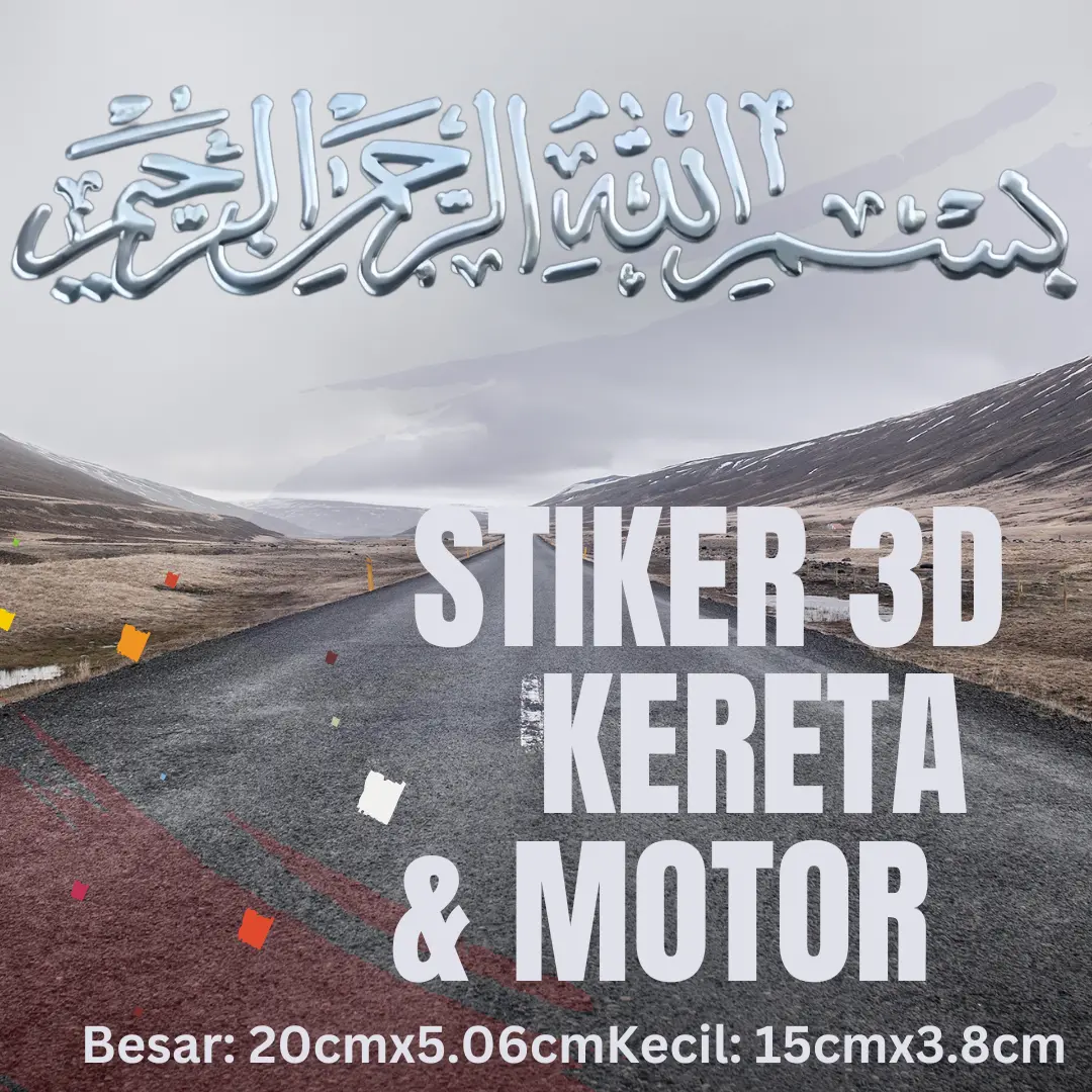 Stiker 3D Kereta Motor Hiasan Sticker Car Decoration Kaligrafi Warna Perak Ready Stock Malaysia