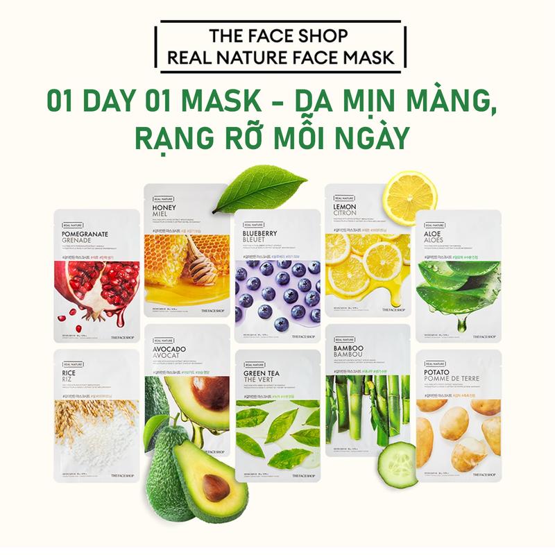 Combo 21 Mặt Nạ Mix Quốc Dân THE FACE SHOP Bổ Sung Ẩm Real Nature 20g
