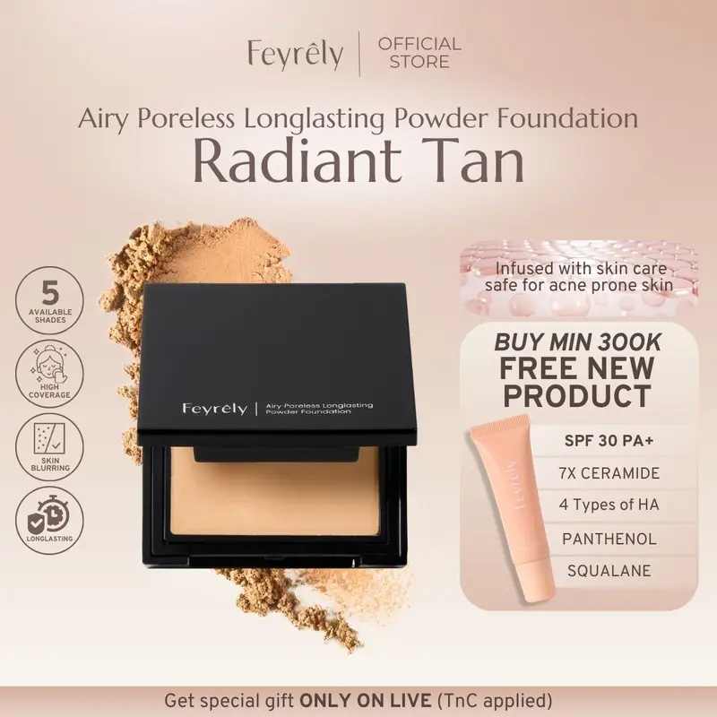 FEYRELY AIRY PORELESS LONGLasting POWDER FOUNDATION - 5 Shades Concealer Kering Oily 4