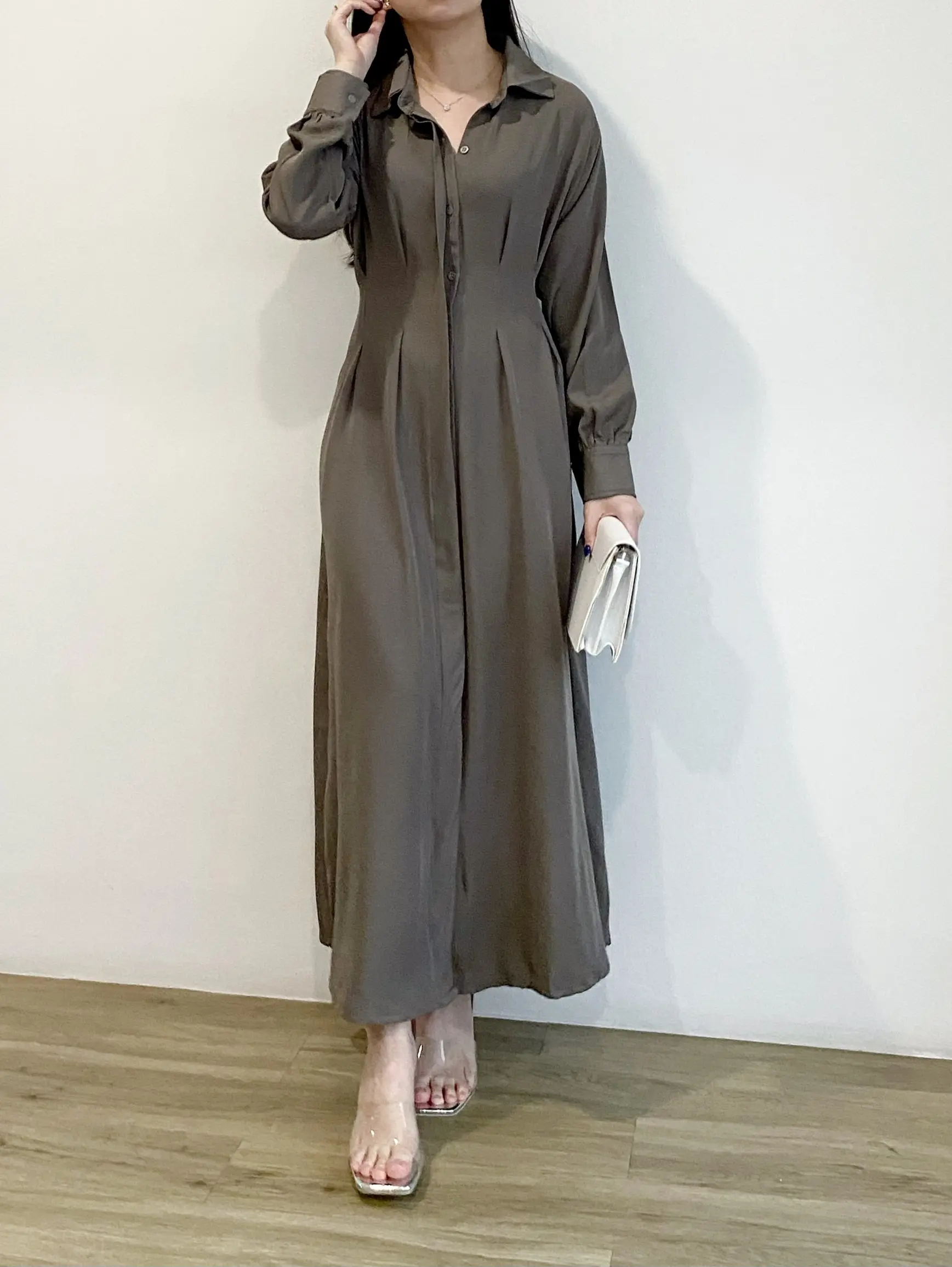 GURLPICK Azela Maxi Dress - Shirt Dress - Long Dress lengan panjang