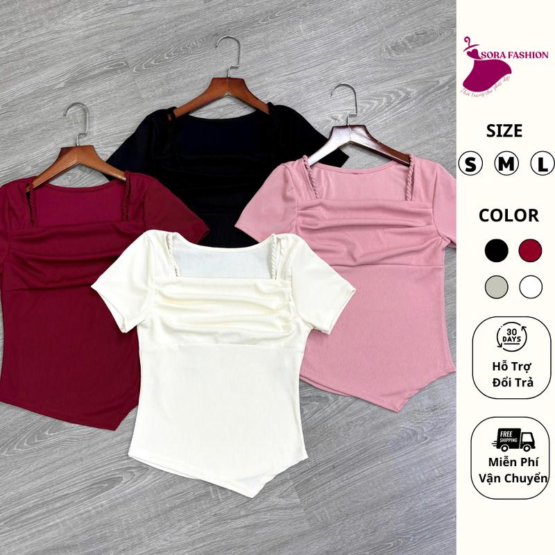 GIÁ TRI ÂN KHÁCH HÀNG Áo Thun Kiểu Nữ Vạt Eo Bigsize Sora Fashion ,Áo Kiểu Nữ Cổ Vuông Dây Xoắn 2 Bên Vai Chất Liệu Thun Tăm 159 Top Women Top Women Shirt