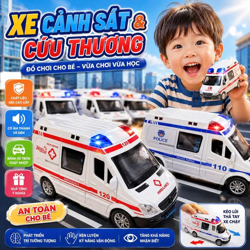 Xe Cứu Thương Chạy Pin Đồ Chơi Cho Bé – Xe Bằng Nhựa ABS Có Đèn, Âm Thanh