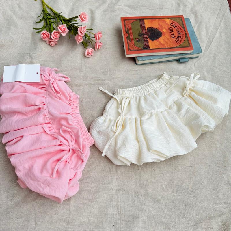  Chân váy bí cho bé chất liệu đũi ướt chân váy bé gái hai màu Be và Hồng phong cách hàn quốc có size từ 8- 23kg cc008 