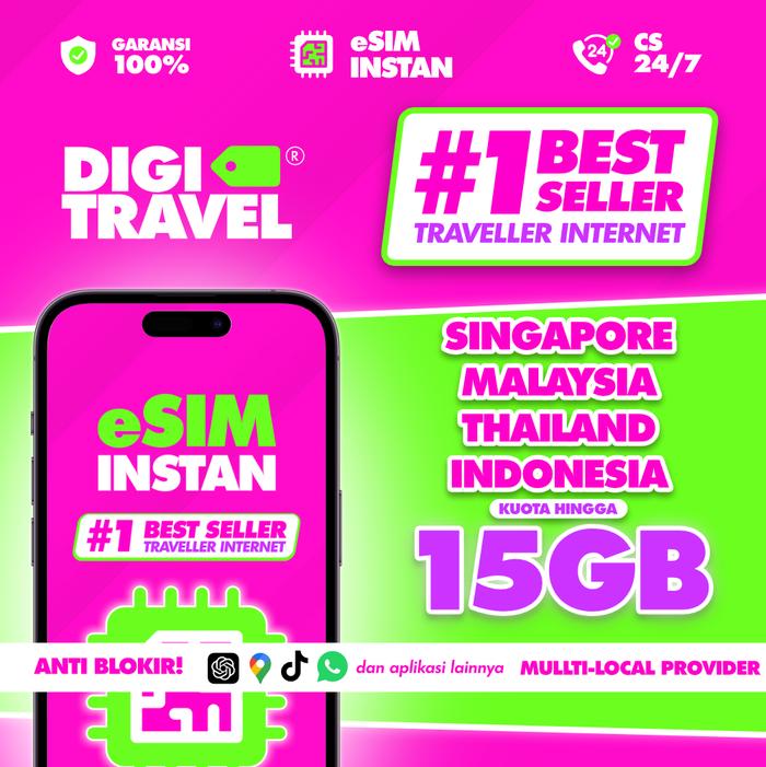 Gambar eSIM Singapore Malaysia Thailand Indonesia Kuota Besar | eSIM Malaysia Kuala Lumpur Singapore Thailand Bangkok Indonesia Kuota | eSIM Roaming | DIGITRAVEL eSIM Singapore Malaysia Thailand Indonesia - 1GB / 3 Hari dari DIGITRAVEL Kota Administrasi Jakarta Selatan Tokopedia