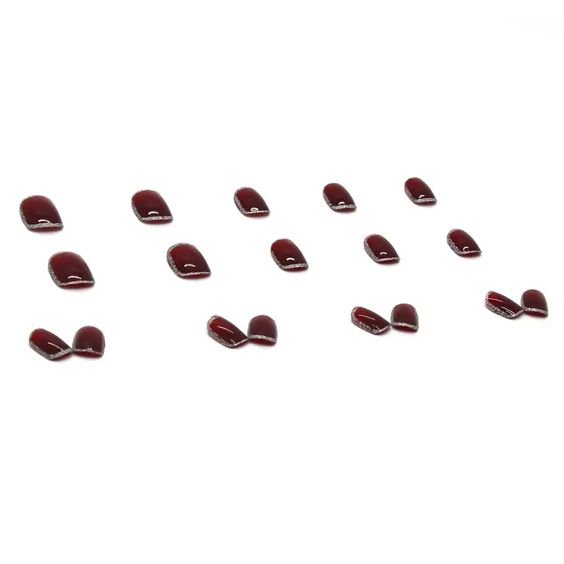 24 buah/kotak anggur merah kuku palsu berbentuk hati Art Lem Nail Box Cat 5