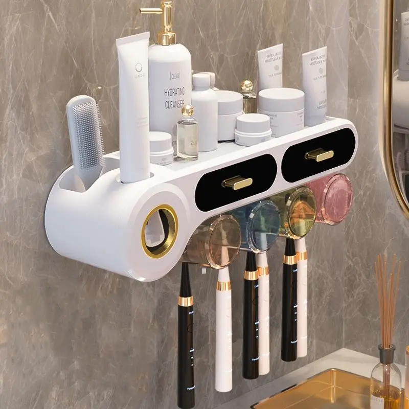 Tooth cup, toothbrush holder, non perforated wall mounted home wash cup set with toothpaste dispenser Traditional