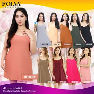 FOLVA Baju Tidur Dress Tanktop Wanita Spandex Katun Melar all size Coklat Hijau silver van houten pink cream