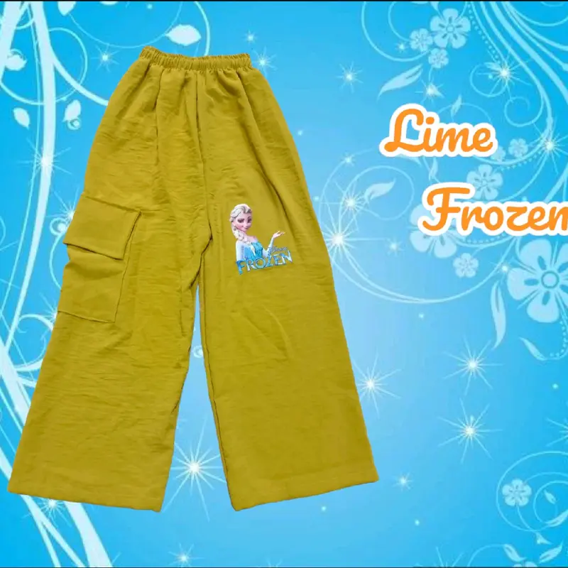 Cargo crinkle airflow/Celana cargo/kargo anak perempuan cantik/Celana anak motip/Celana cargo Kulot Frozen Fashion 7