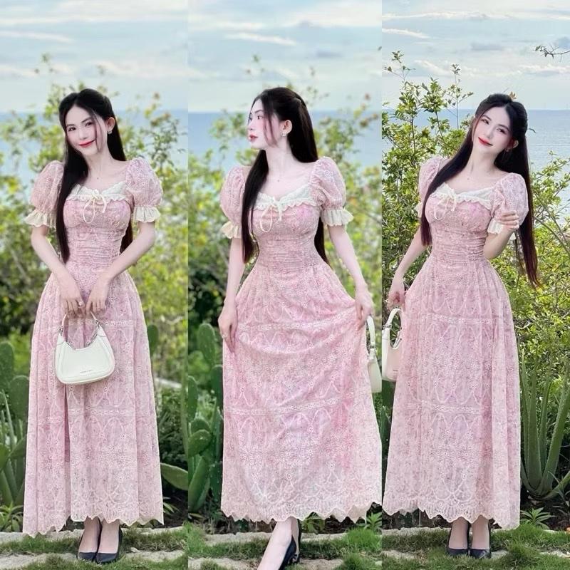  Mèo Mỡ Bigsize — Đầm hoa nhí maxxi ren hoa hồng thiết kế dáng dài nàng thơ bigsize nữ 60-95kg 