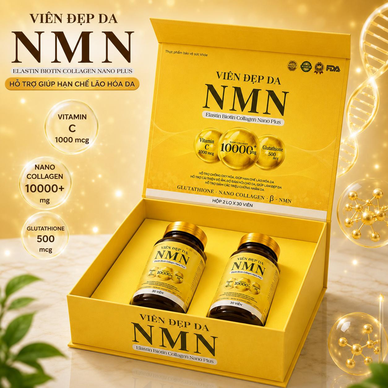 Combo 2 hộp -TPBVSK Viên đẹp da NMN Elastin Biotin Collagen nano Plus -hỗ trợ làm đẹp da chăm sóc từ gốc -hộp 60 viên(MP25a)
