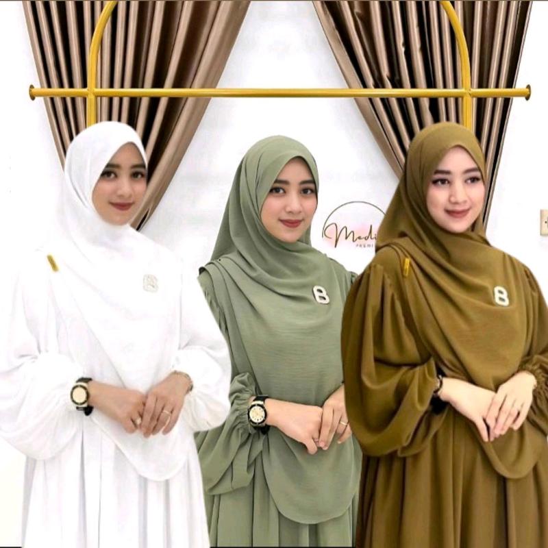 MDN - Set Syar'i Pashmina Oval Gamis Wanita Bahan Crinkle/oversize Airflow Muslim Dress Jilbab Syar'i Polos Syari jumbo 0
