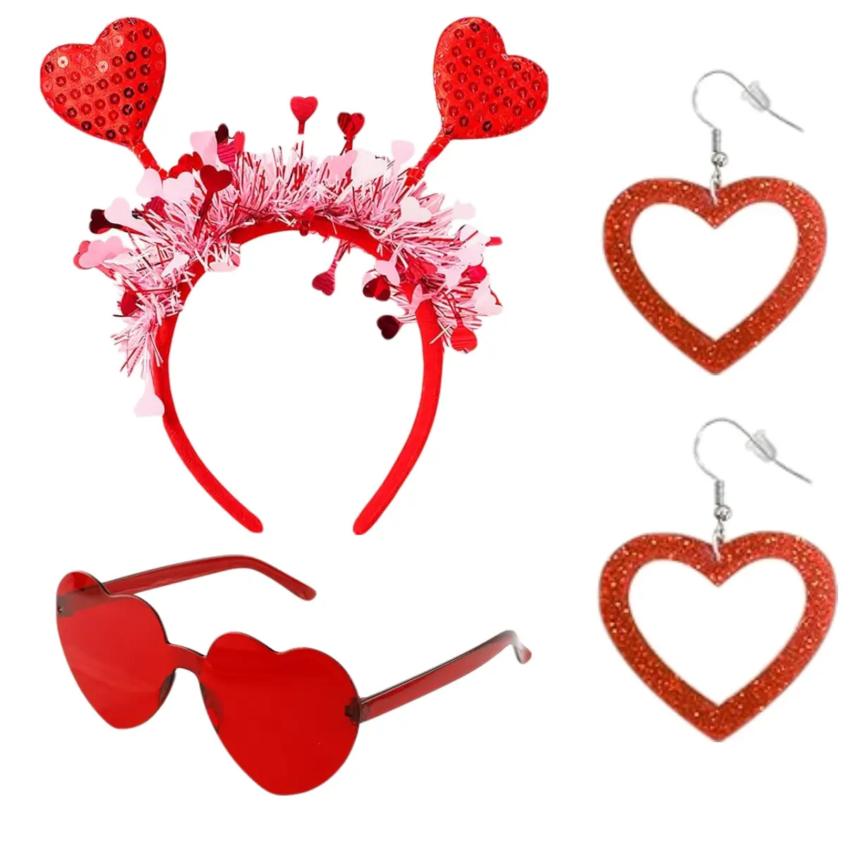3 Piece Valentines Day Accessories Set Include Heart Headbands Heart Head Boppers Heart Shape Sunglasses Heart Earing for Valentine Party Favors Costume Supply Gifts Photo