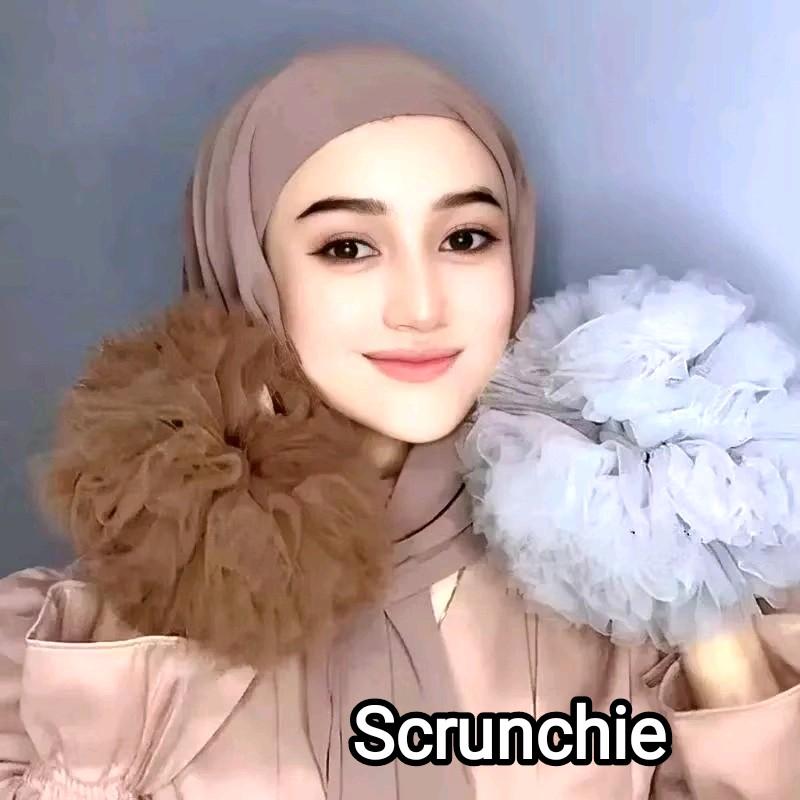 Ikat Rambut Cepol Scrunchie Tile Jumbo Standar Ringan - Model Terbaru Karet Random kream tulle ikat rambut & scrunchie 2